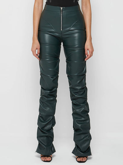 Ruched Leather Pants