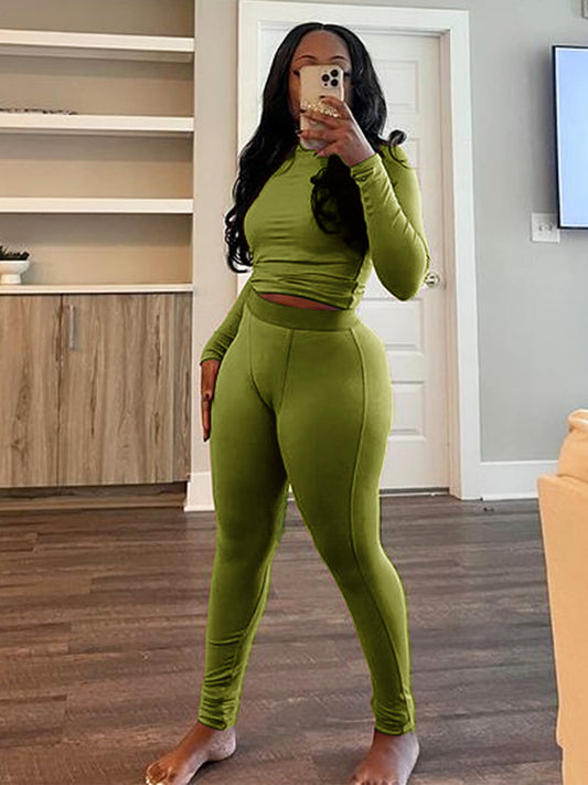 Basic Loungewear Crop Top & Leggings Set - ECHOINE