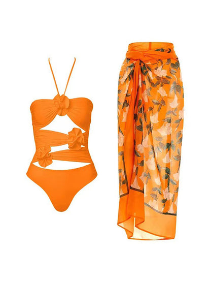 Floral Halter Cutout Swimsuit Set - ECHOINE