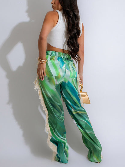 Watercolor Palette Fringe Pants