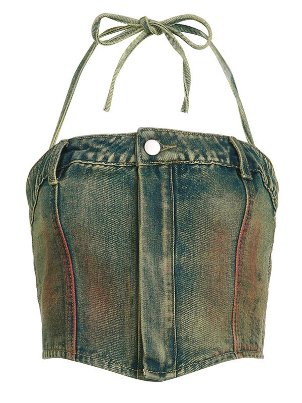 Denim Vintage Washed Cargo Skirt Set - ECHOINE