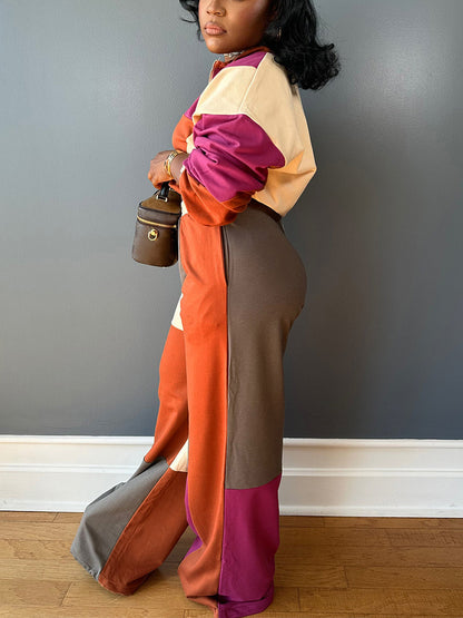 Colorblock Half-Zip Top & Wide Pants Set