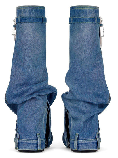 Denim Wedge Heel Boots