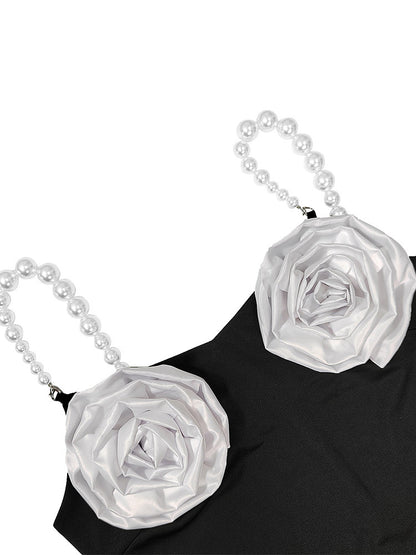 Pearl Strap Floral Party Dress - ECHOINE
