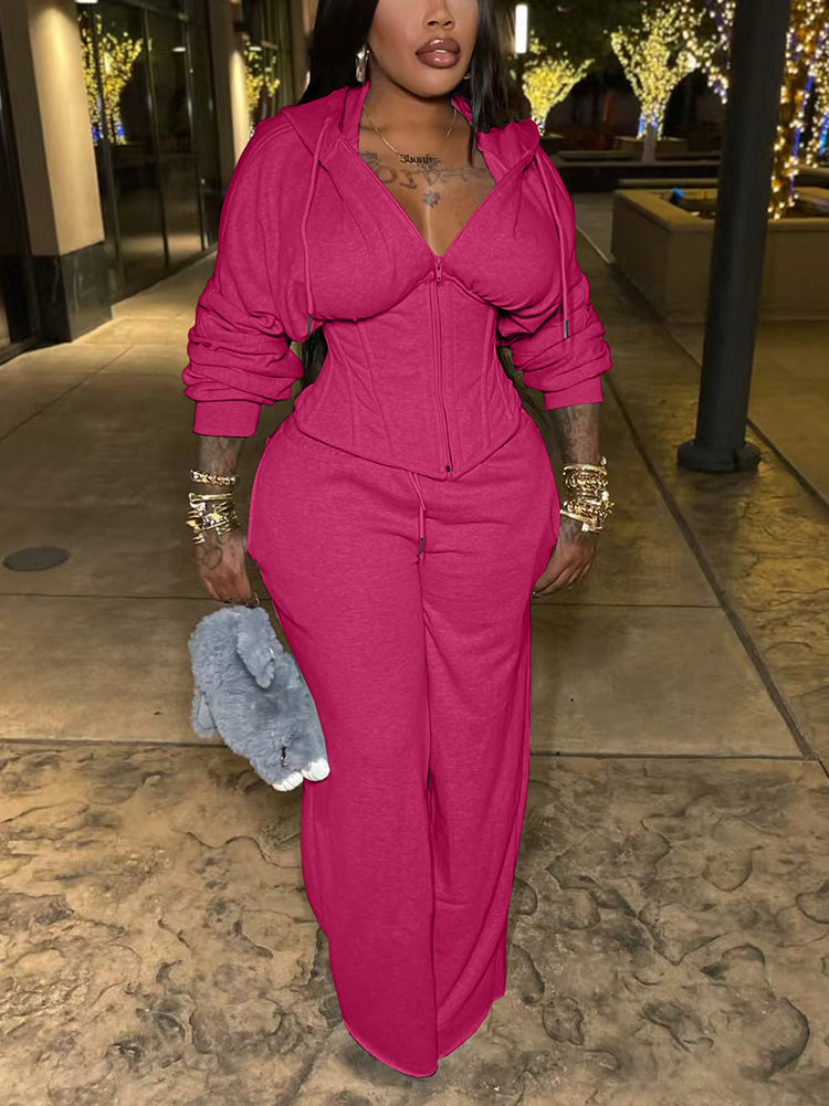 Corset Hoodie Jacket & Wide Pants Set