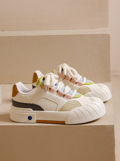 Color Contrast Rubber Toe Sneakers - ECHOINE