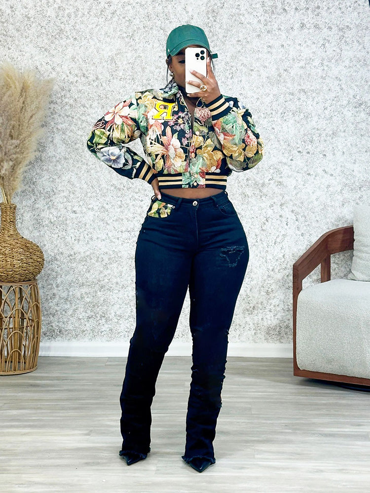 Floral Jacquard Varsity Jacket