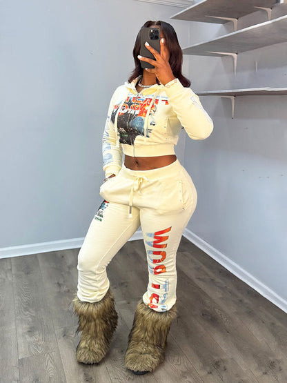 Graphic Cropped Jacket & Joggers Set