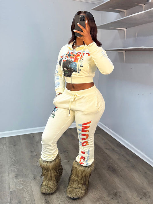 Graphic Cropped Jacket & Joggers Set