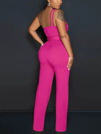 One Shoulder Belt Jumpsuit