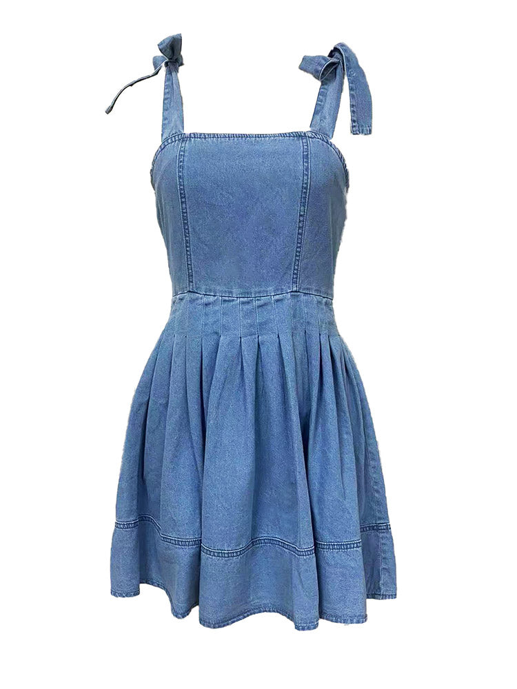 Bow Strap Denim Dress