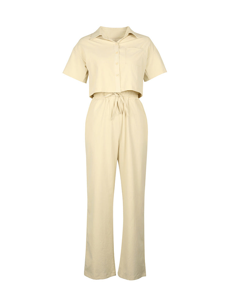 Linen Crop Top & Pants Set - ECHOINE