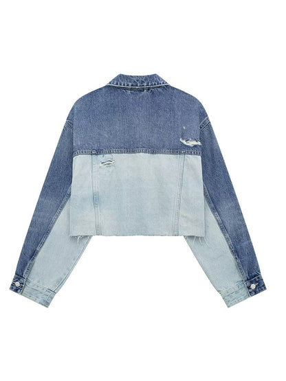 Two-Tone Cropped Denim Jacket