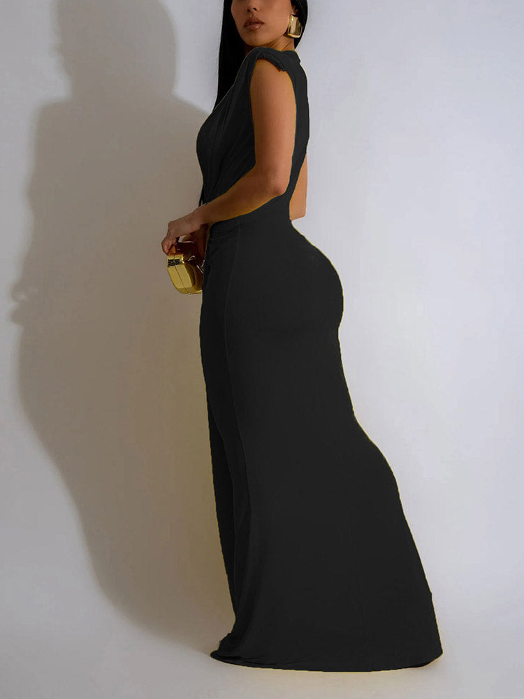 Elegant Plunge Draped Maxi Dress - ECHOINE