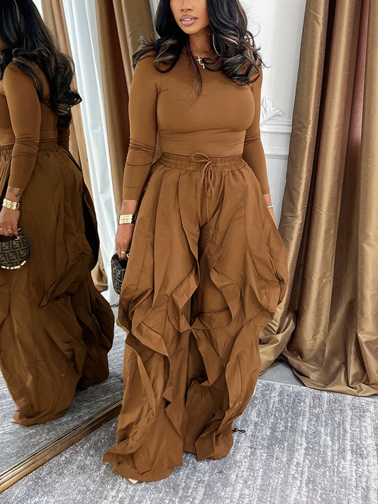 Sleek Top & Windbreaker Pleated Pants Set