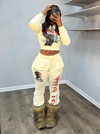 Graphic Cropped Jacket & Joggers Set