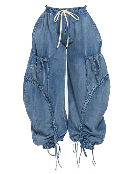 Drawstring Denim Cargo Jeans