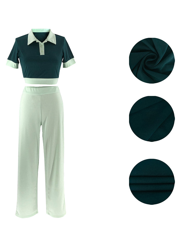 Contrast Crop Top & Pants Set - ECHOINE