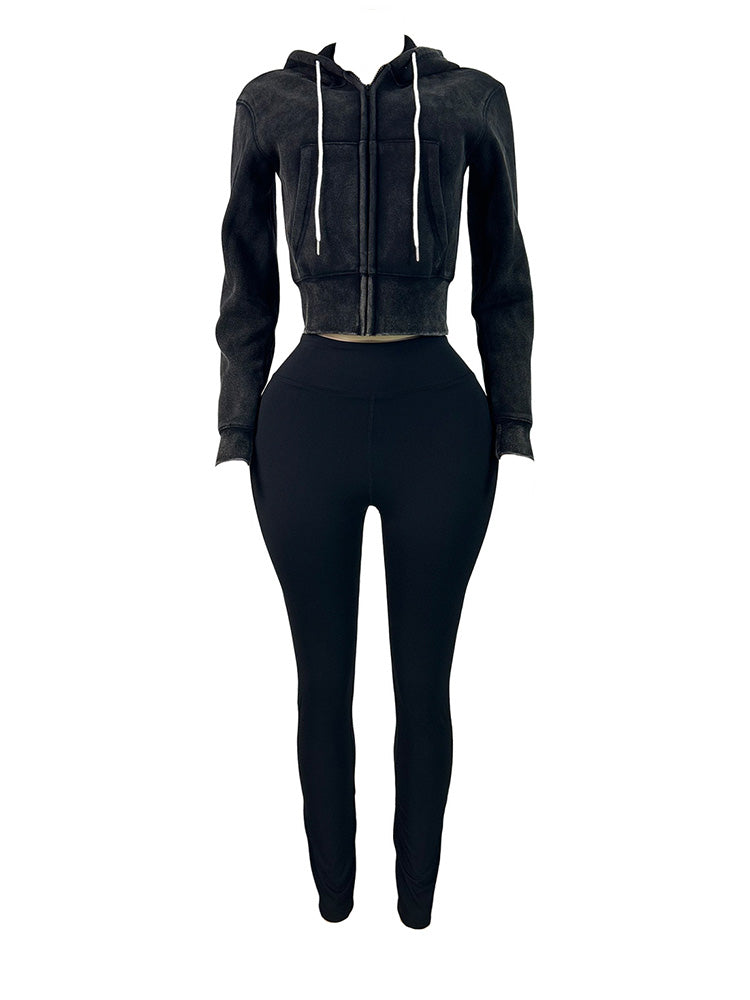 Washed Hooded Jacket & Leggings Set