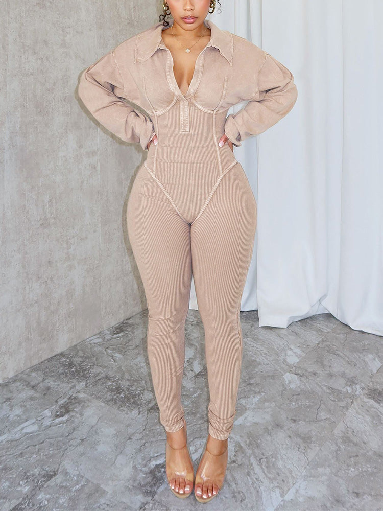 Mineral Washed Corset Jumpsuit