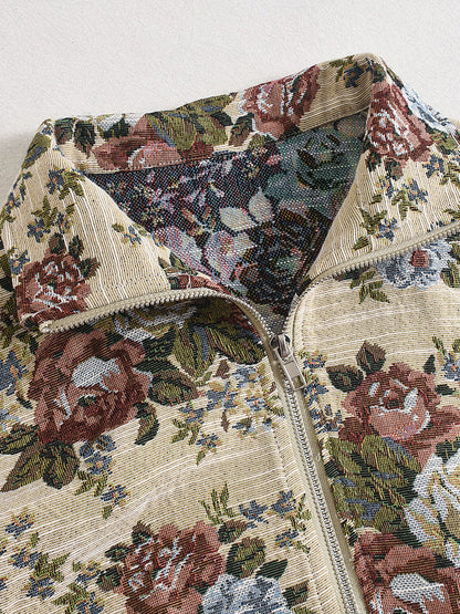 Vintage Floral Zip-Up Crop Jacket