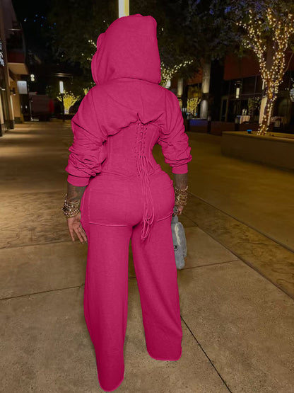 Corset Hoodie Jacket & Wide Pants Set