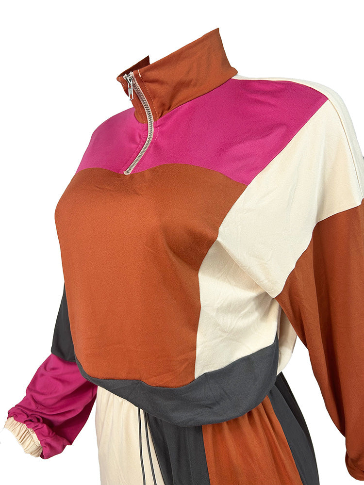 Colorblock Half-Zip Top & Wide Pants Set