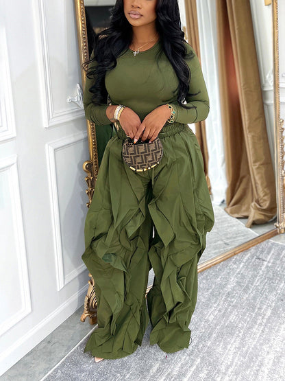 Sleek Top & Windbreaker Pleated Pants Set