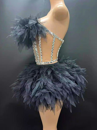 Gorgeous Rhinestone Tulle Party Dress Set - ECHOINE