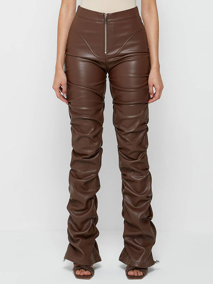 Ruched Leather Pants