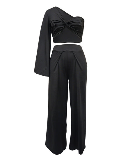 One Shoulder Top & Wide Pants Set