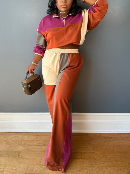 Colorblock Half-Zip Top & Wide Pants Set