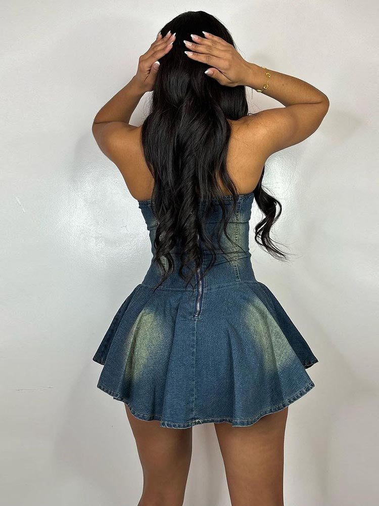 Denim Corset Lace-Up Dress - ECHOINE