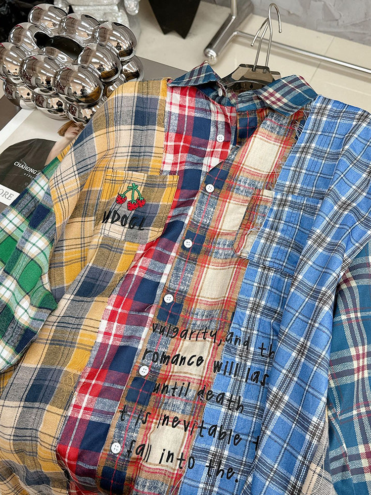 Patchwork Plaid Oversized Shirt