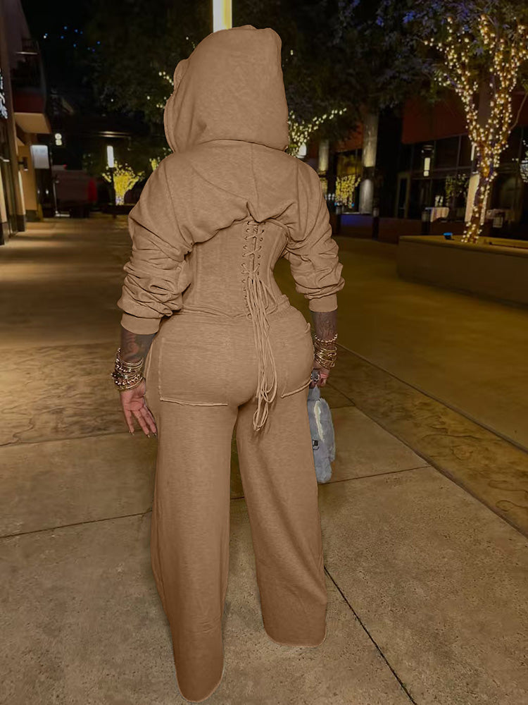 Corset Hoodie Jacket & Wide Pants Set