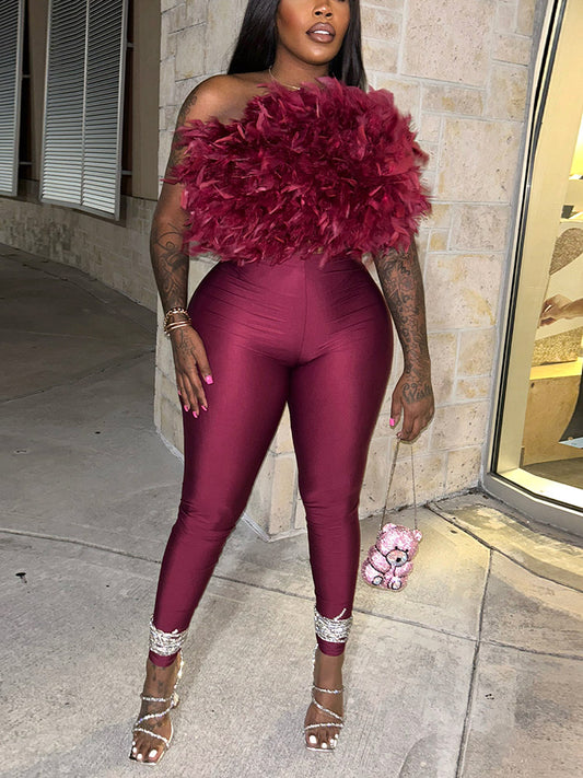 Glamour Feather Top & Leggings Set