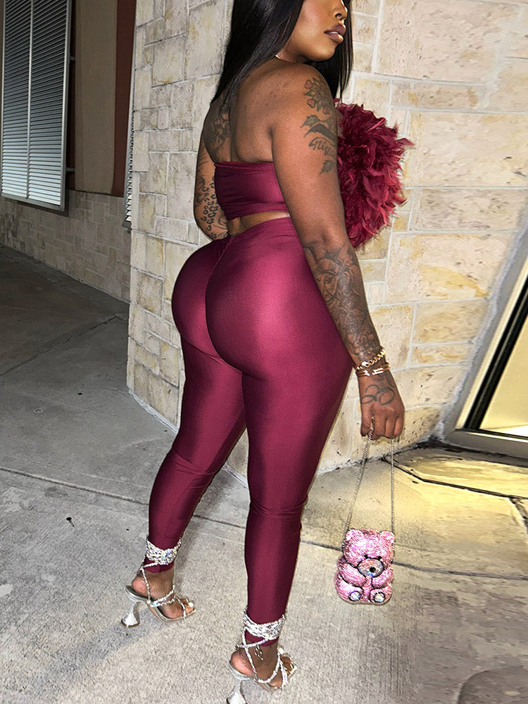 Glamour Feather Top & Leggings Set