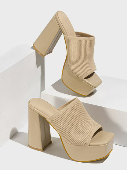 Knit Platform Chunky Heel Sandals - ECHOINE