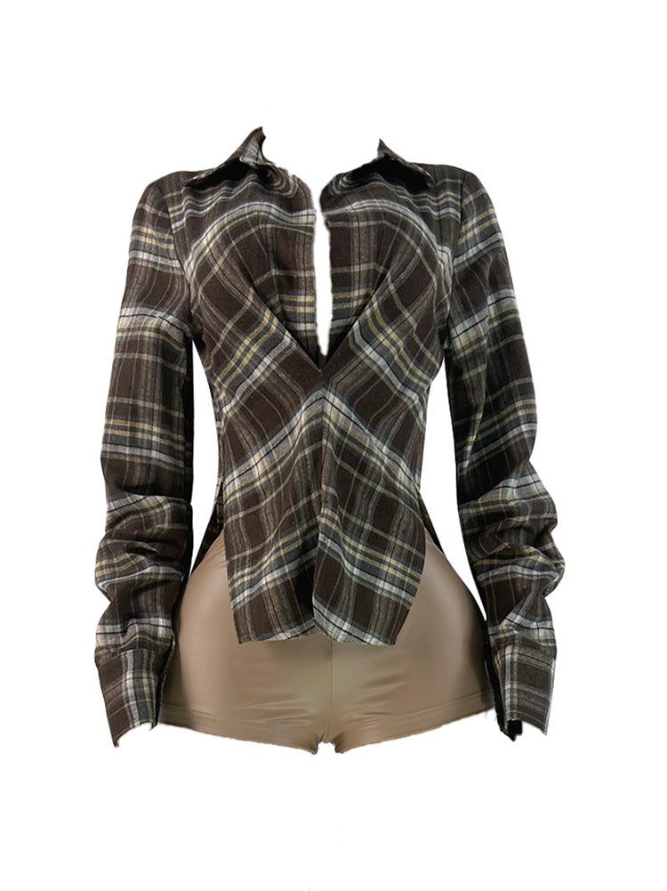 Plunge Plaid Top