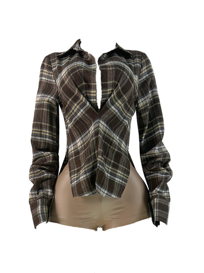 Plunge Plaid Top