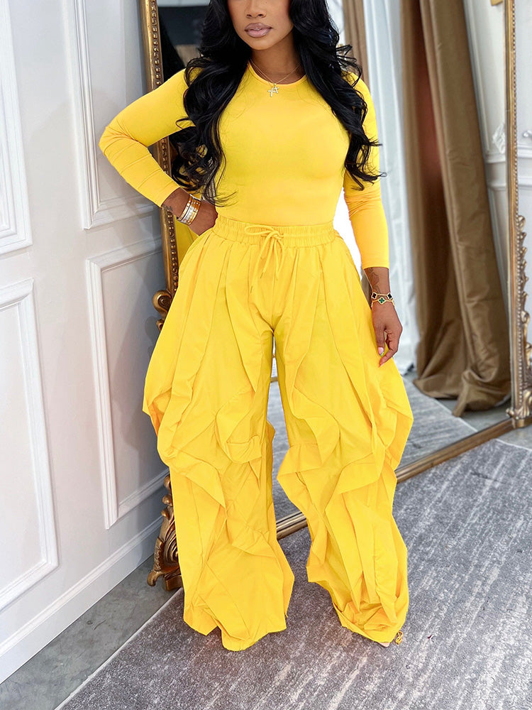 Sleek Top & Windbreaker Pleated Pants Set