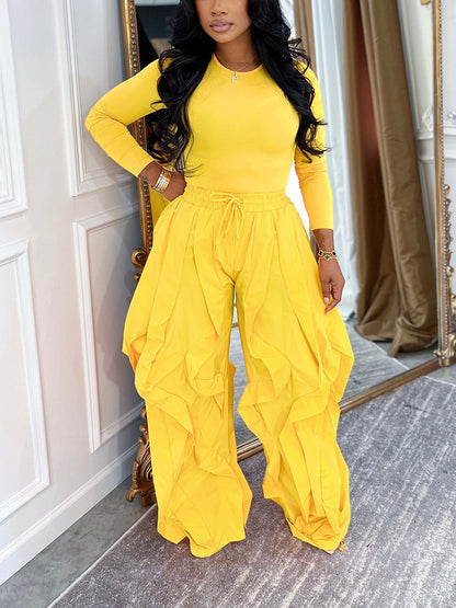 Sleek Top & Windbreaker Pleated Pants Set