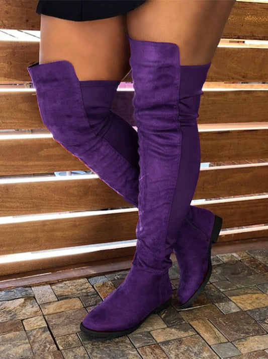 Suede Flat Over Knee Boots - ECHOINE