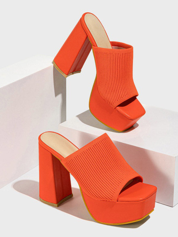 Knit Platform Chunky Heel Sandals - ECHOINE