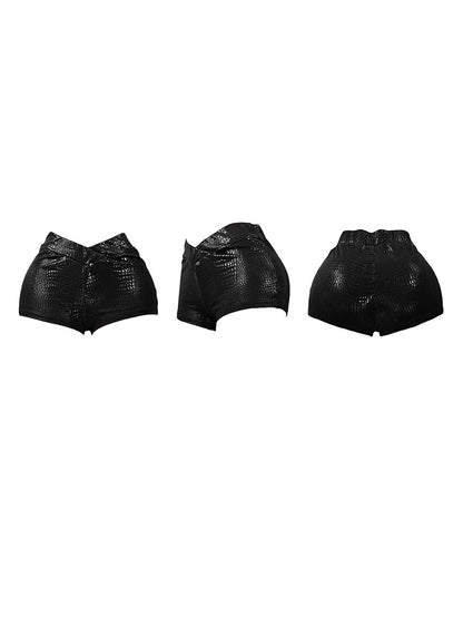 Faux Fur Trim Leather Jacket & Croc-Embossed Pants