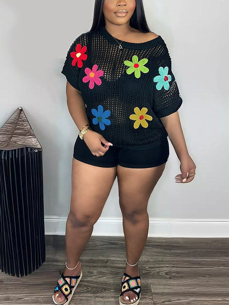 Haut en tricot crocheté à motif floral de plage