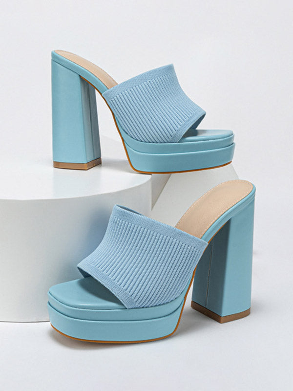 Knit Platform Chunky Heel Sandals - ECHOINE