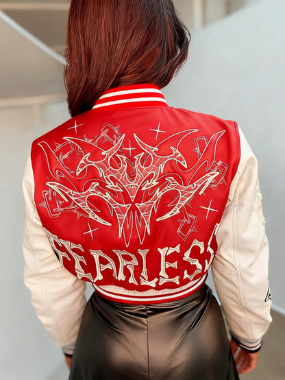 Contrast Cropped Varsity Jacket