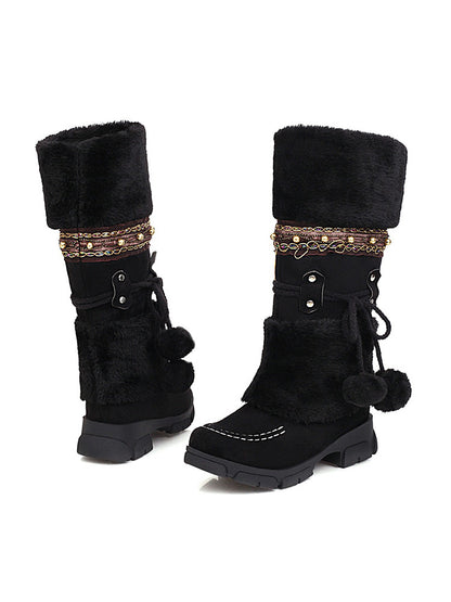 Suede Pom-Pom Snow Boots