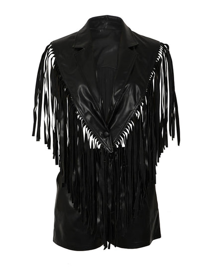Leather Fringe Vest & Shorts Set